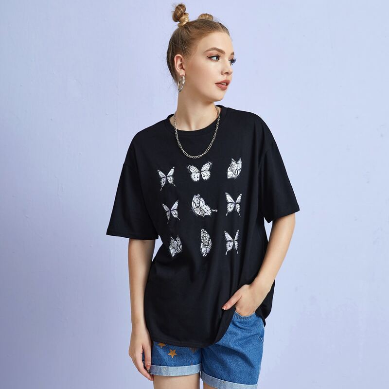 

Butterfly Graphic Oversized Tee, Black