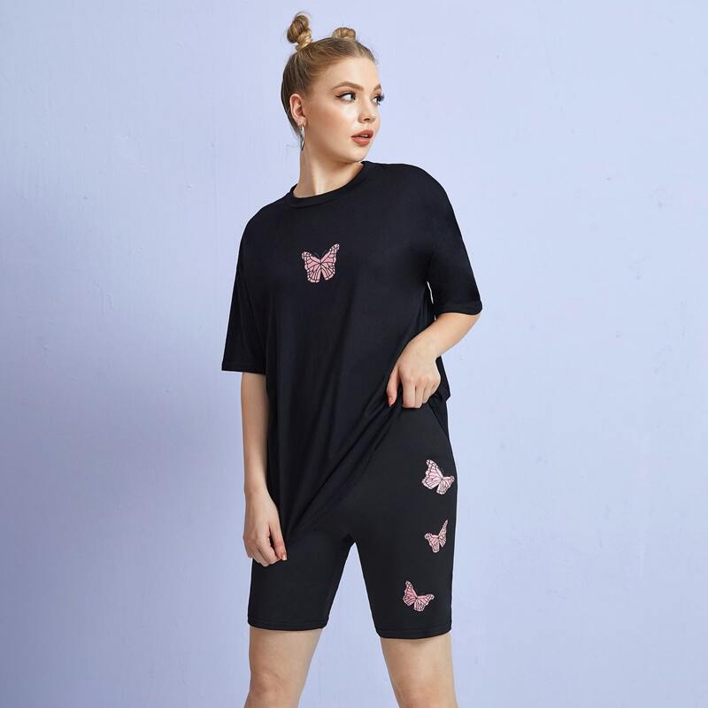 

Butterfly Graphic Tee & Biker Shorts, Black