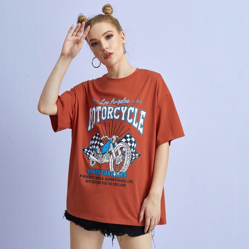 

Letter Motorcycle Graphic Tee, Rust brown