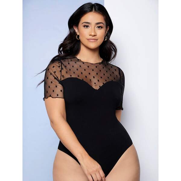 

Plus Mesh Yoke & Sleeve Bodysuit, Black