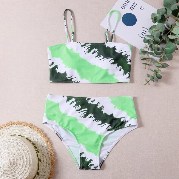 

Tie Dye High Waisted Bikini Swimsuit, Multicolor