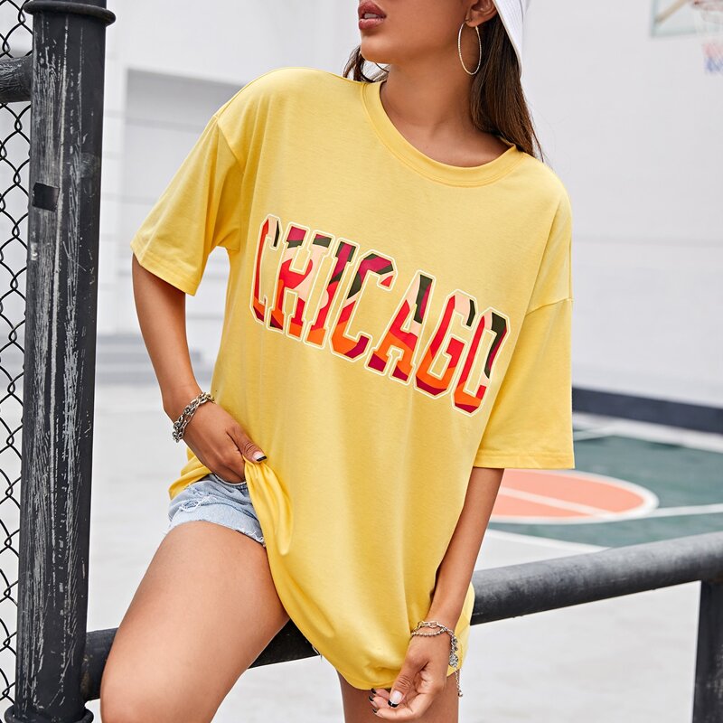 

Letter and Camo Drop Shoulder Tee, Yellow