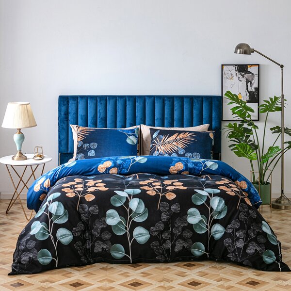 

Plant Print Duvet Cover Set Without Filler, Multicolor
