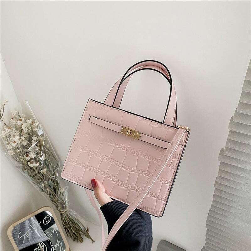 

Croc Embossed Satchel Bag, Dusty pink