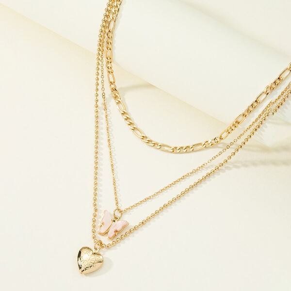 

Butterfly & Heart Charm Layered Necklace, Gold