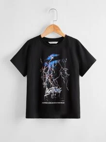 SHEIN Boys Letter & Lightning Print Tee - Black - View 1