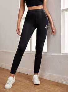 Mulvari Letter & Animal Print Leggings - Black - View 5