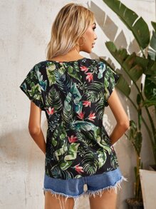 SHEIN 蝙蝠袖熱帶圖案上衣 - 彩色 - 查看 2