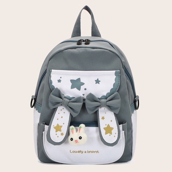 

Cartoon Design Bow Decor Backpack, Dusty blue