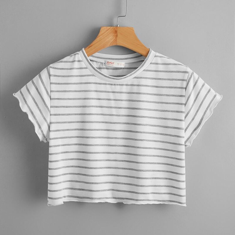 

Striped Lettuce Trim Tee, White