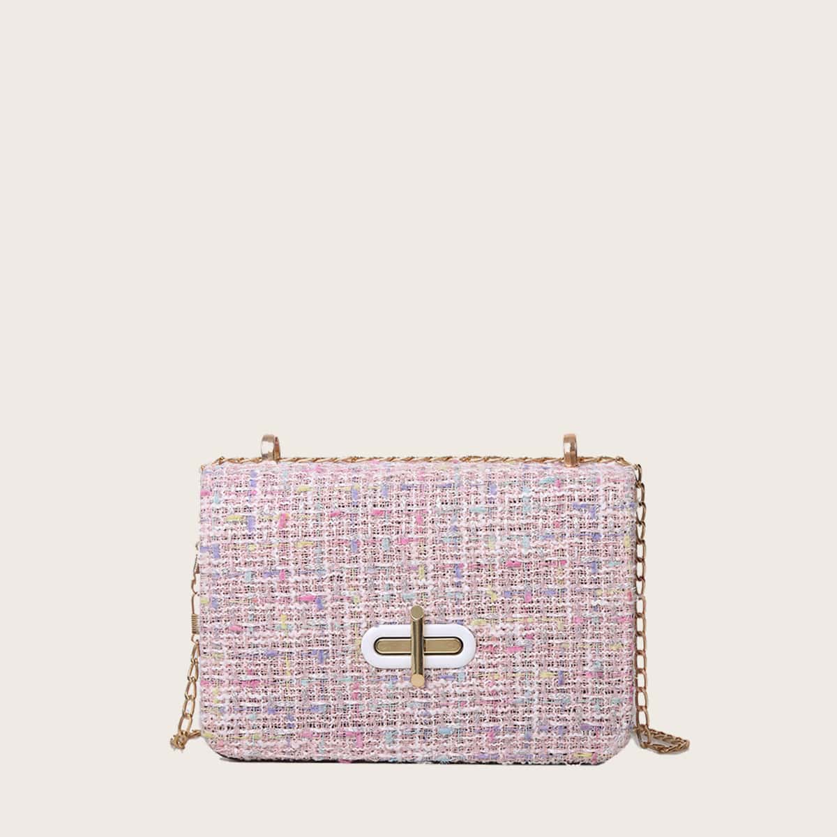 

Tweed Chain Crossbody Bag, Baby pink