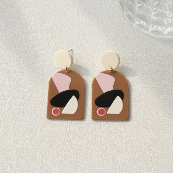 

Acrylic Geometric Earrings, Coffee brown