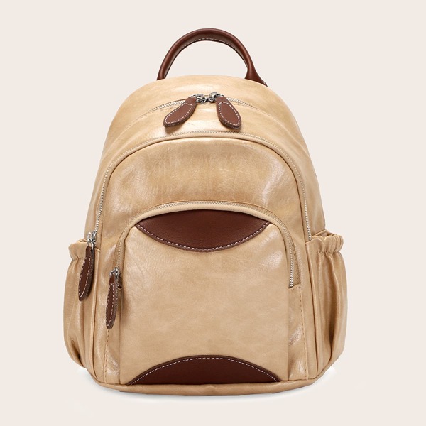 

Two Tone Curved Top Backpack, Khaki