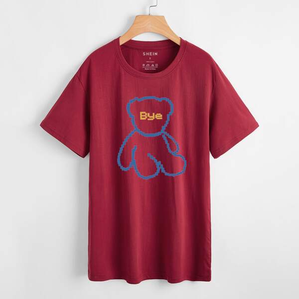 

Cartoon & Letter Graphic Tee, Burgundy
