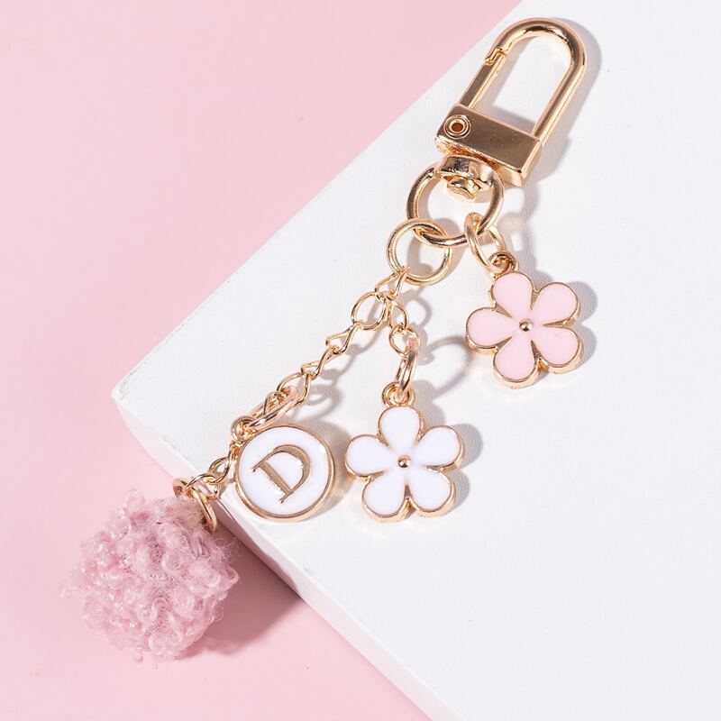 

Floral & Pom Pom Decor Keychain, Pink