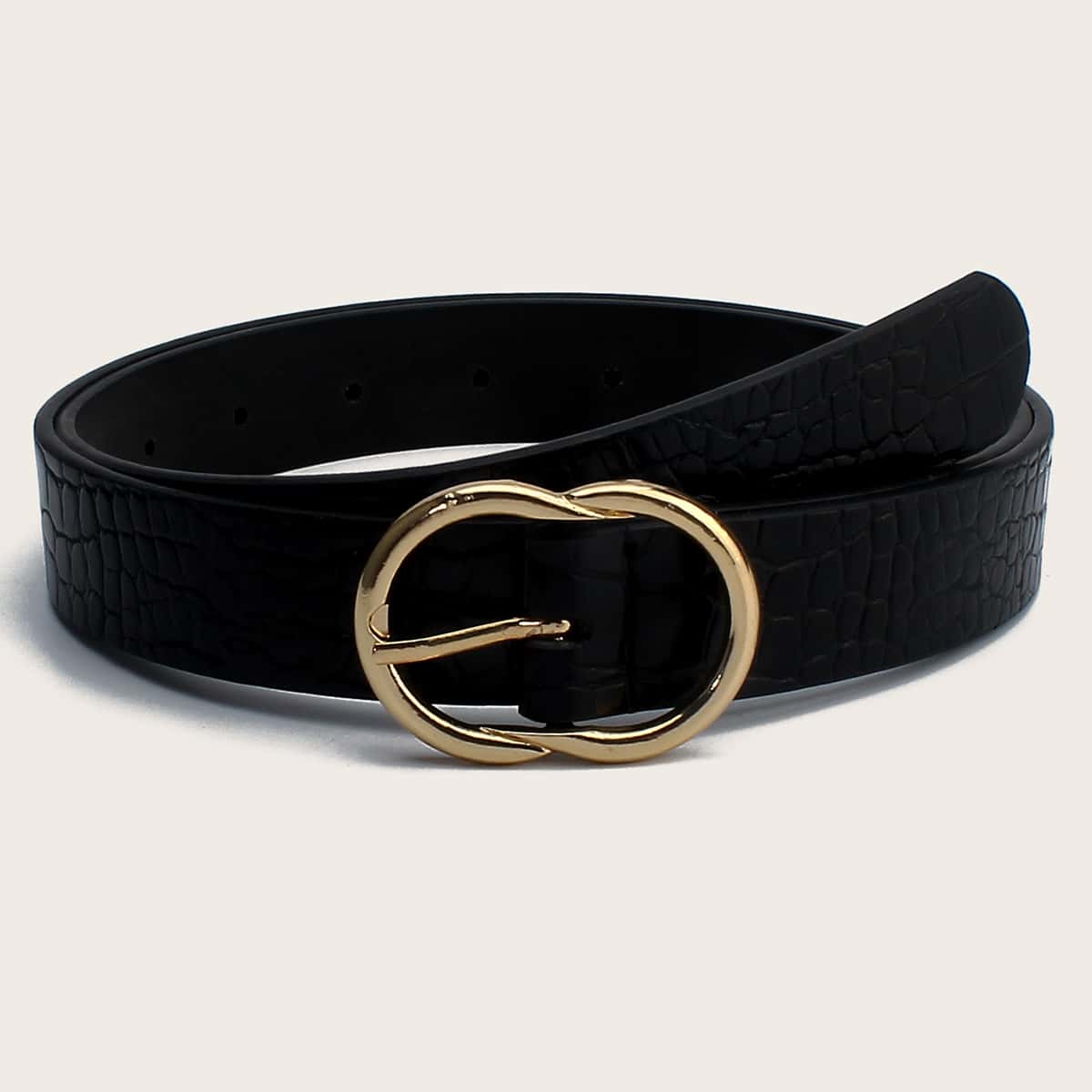 

Croc Embossed Buckle Belt, Black