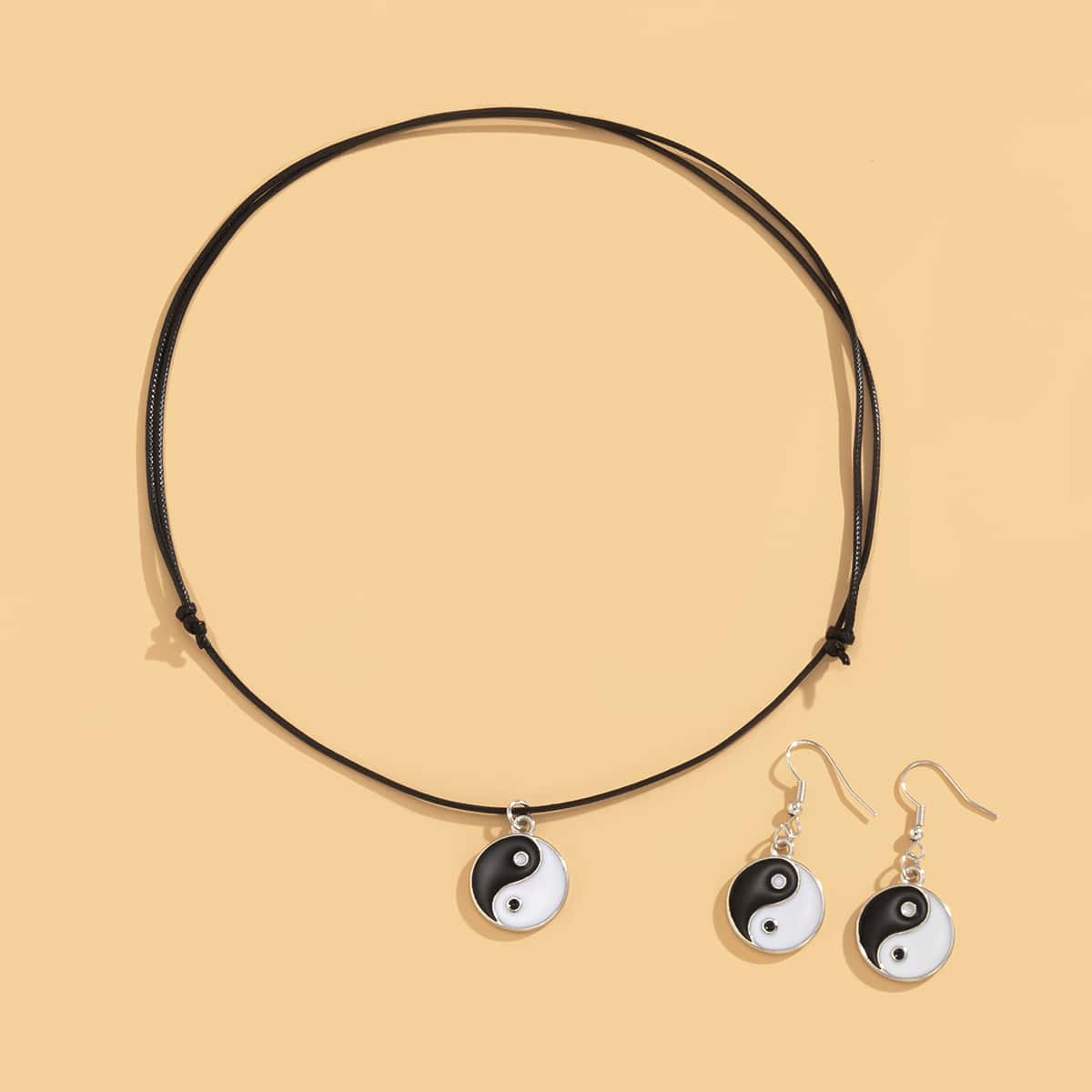 

1pair Yin & Yang Design Earring & 1pc Necklace, Black and white