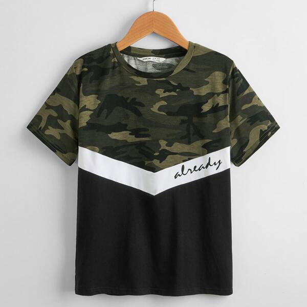 

Boys Letter & Camo Print Tee, Multicolor
