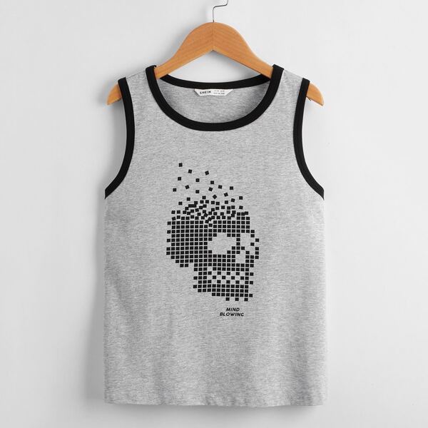 

Boys Letter & Skull Print Tank Top, Light grey