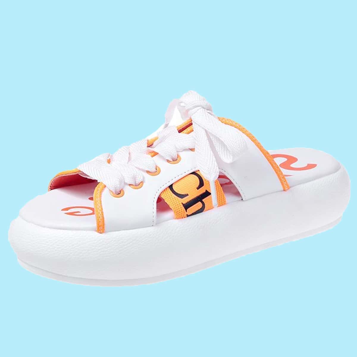 

Lace-up Front Slide Sandals, Multicolor