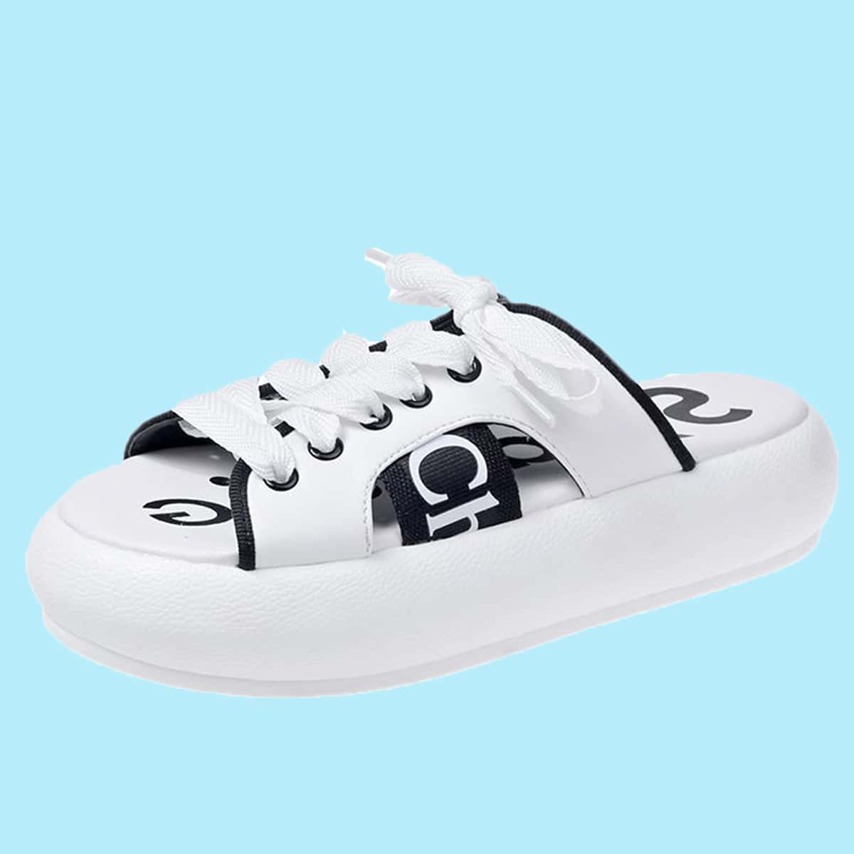 

Lace-up Front Slide Sandals, White