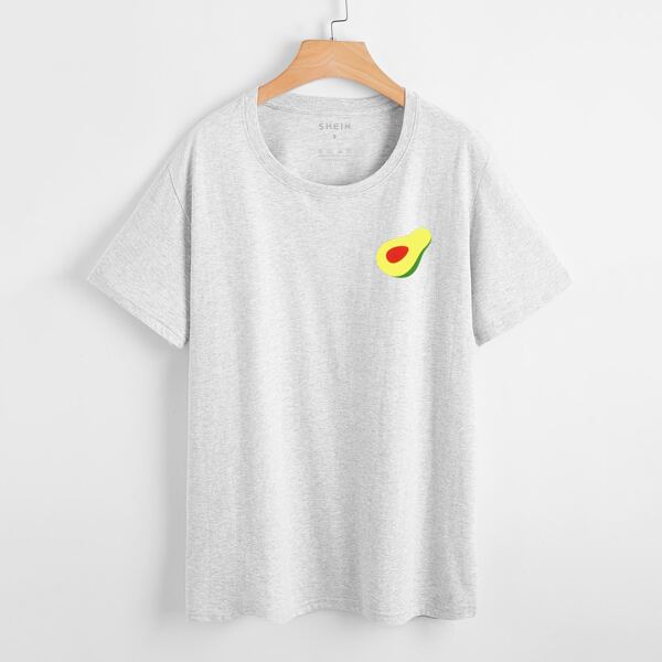 

Fruit Print Round Neck Tee, Light grey