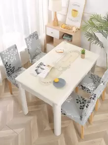 Leaf Print Stretchy Chair Slipcover, Polyester Dining Chair Dust Proof Cover For Home Decor - Grey - View 3