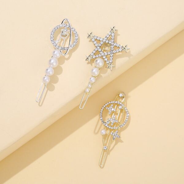 

3pcs Faux Pearl Decor Hair Clip, Multicolor