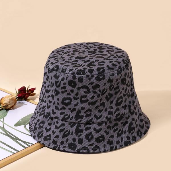 

Leopard Print Bucket Hat, Black