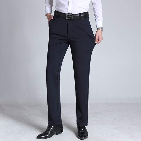

Men Solid Slant Pocket Tailored Pants Without Belt, Navy blue