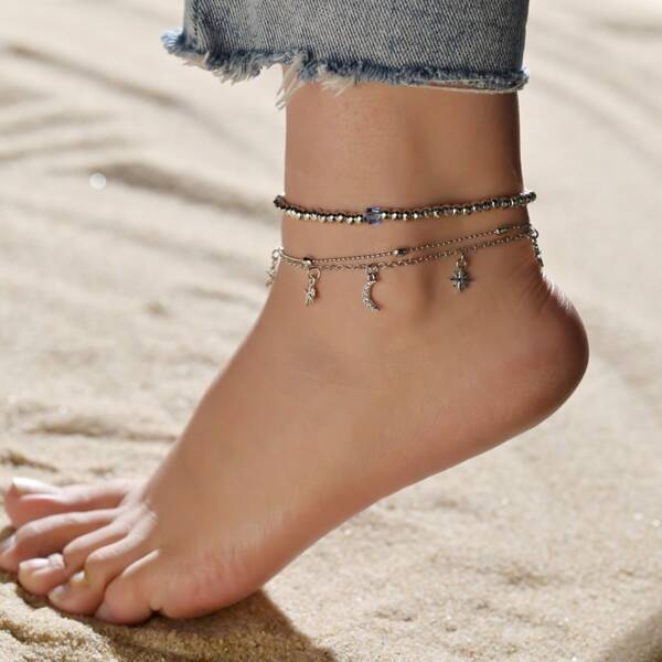 

2pcs Moon Charm Anklet, Silver