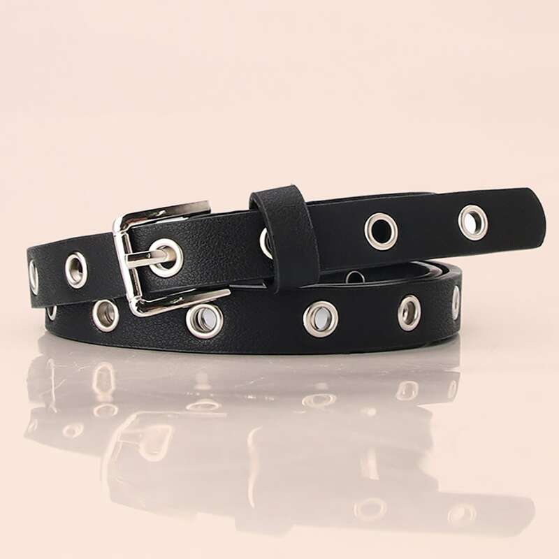 

Eyelet Decor Buckle Belt, Black