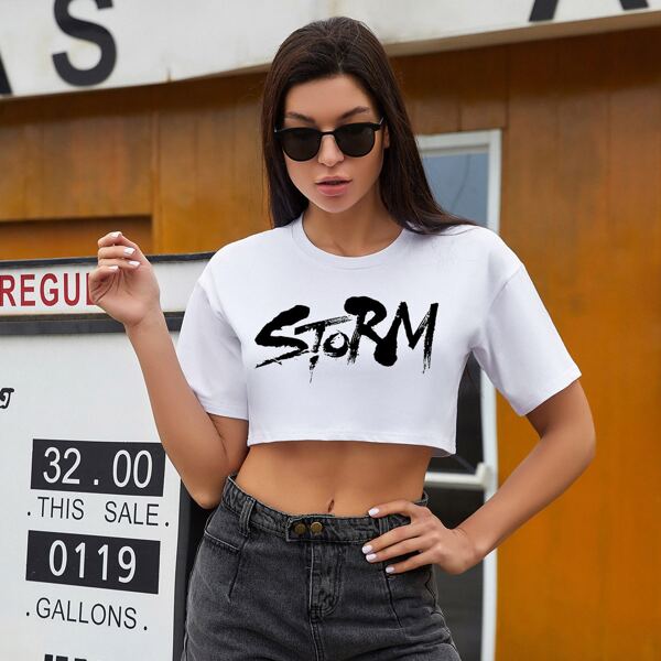 

Letter Graphic Crop Tee, White