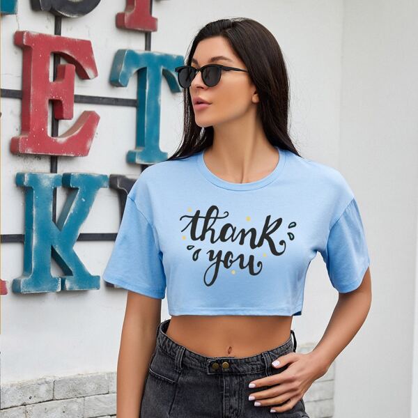 

Slogan Graphic Crop Tee, Baby blue