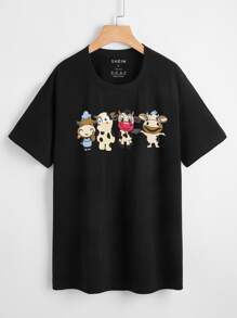 Camiseta con estampado de vaca - Negro - Ver 1