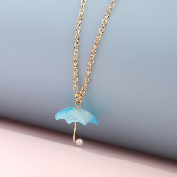 

Girls Umbrella Charm Necklace, Blue