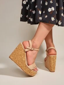 Sandalias cuña corcho - Albaricoque - Ver 3