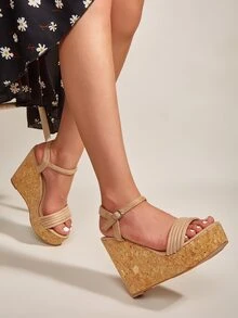 Sandalias cuña corcho - Albaricoque - Ver 5