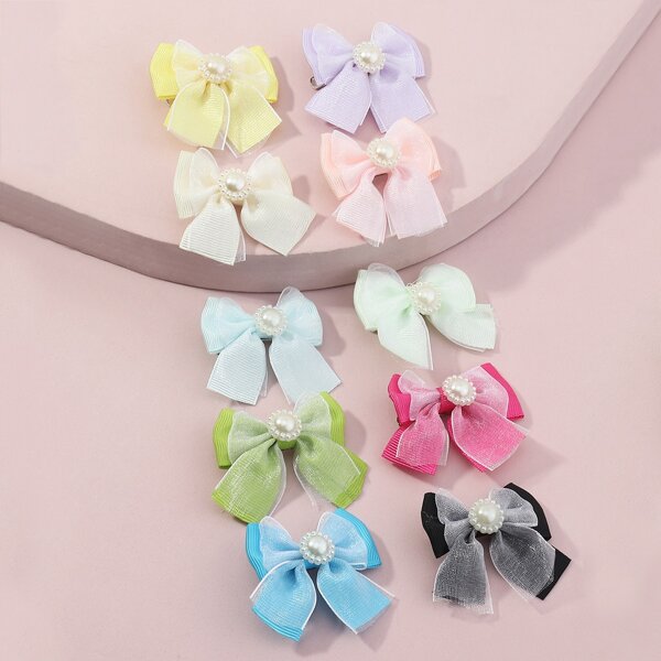 

10pcs Toddler Girls Bow Decor Hair Clip, Multicolor