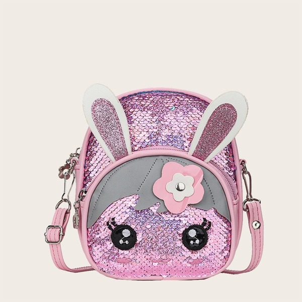 

Girls Allover Sequin Decor Cartoon Rabbit Design Backpack, Pink