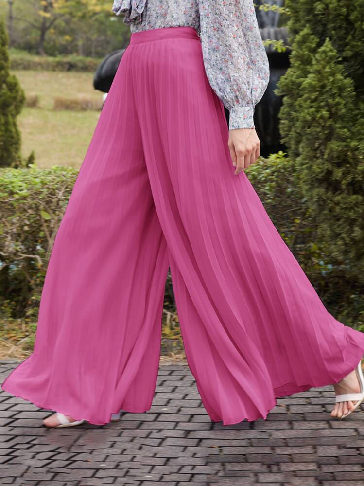 SHEIN Zipper Back Super Pleated Palazzo Pants SHEIN ASIA