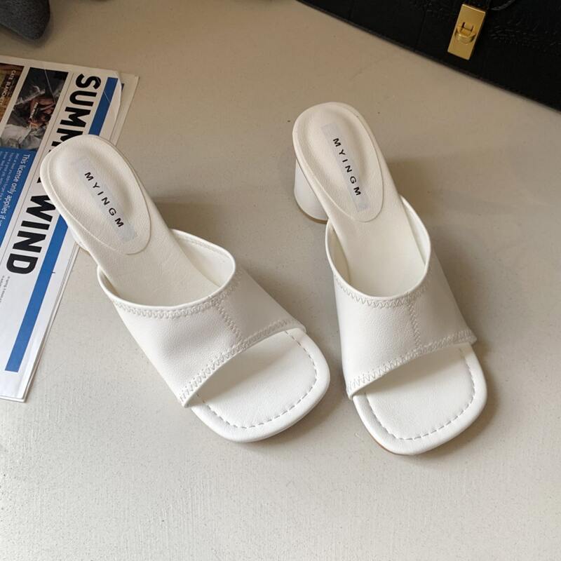 

Solid Chunky Heeled Mules, White