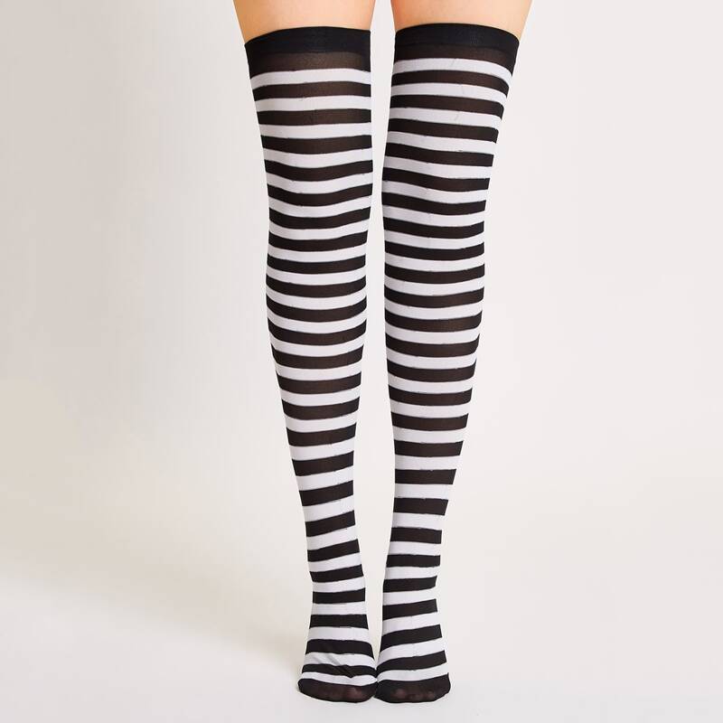 

Striped Over The Knee Socks, Black and white