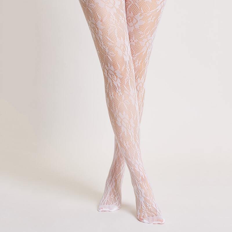 

Floral Lace Pantyhose Stockings, White