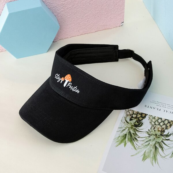 

Letter & Mushroom Print Visor Hat, Black