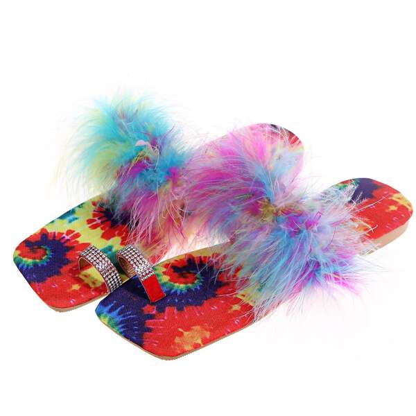 

Tie Dye Fluffy Thong Sandals, Multicolor
