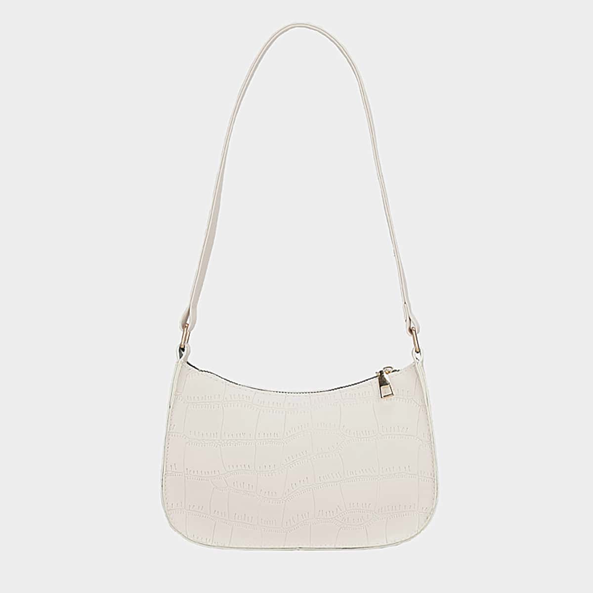 

Croc Embossed Baguette Bag, Beige