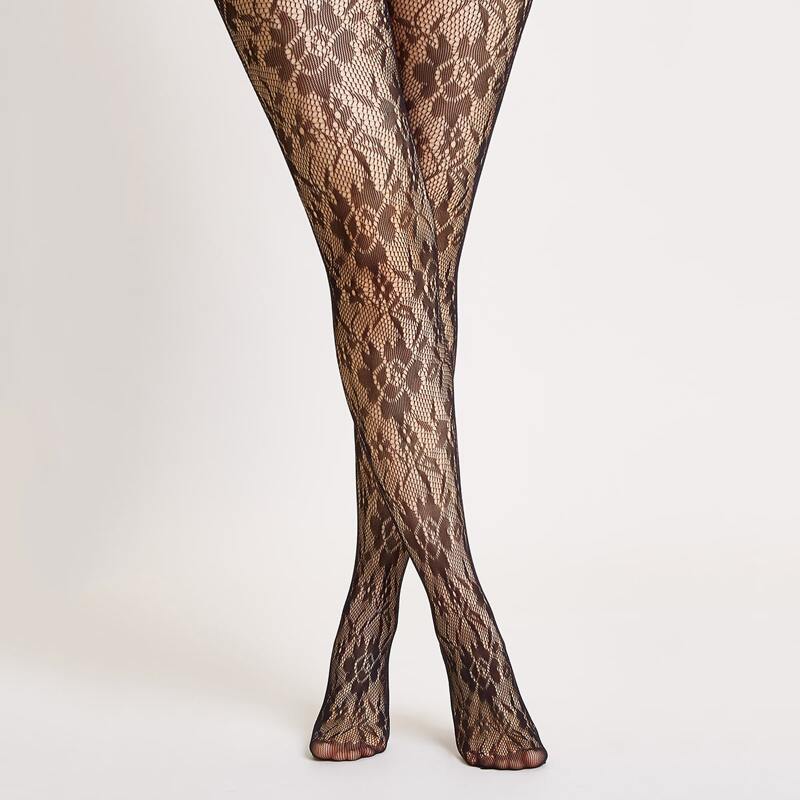

Floral Lace Pantyhose Stockings, Black