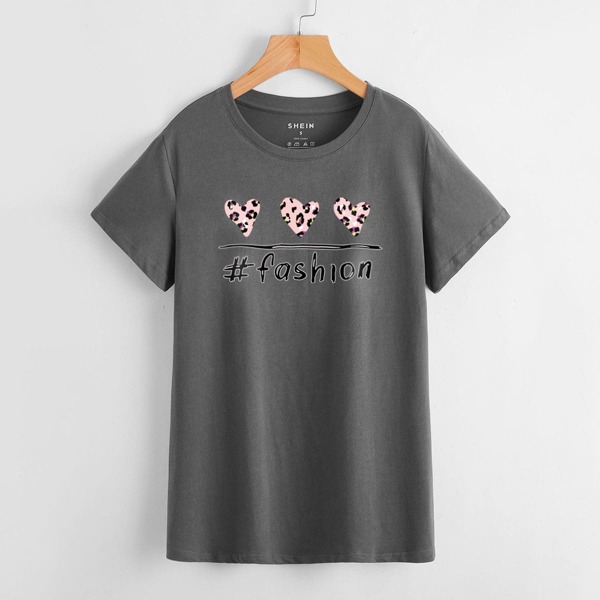 

Letter & Heart Print Tee, Dark grey