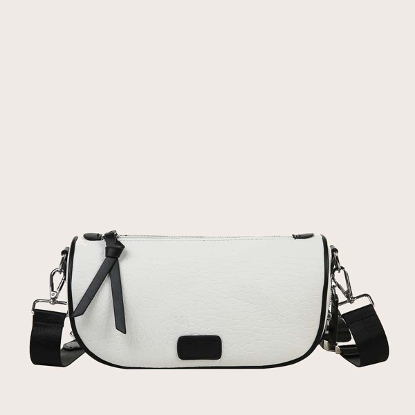 

Two Tone Croc Embossed Crossbody Bag, White